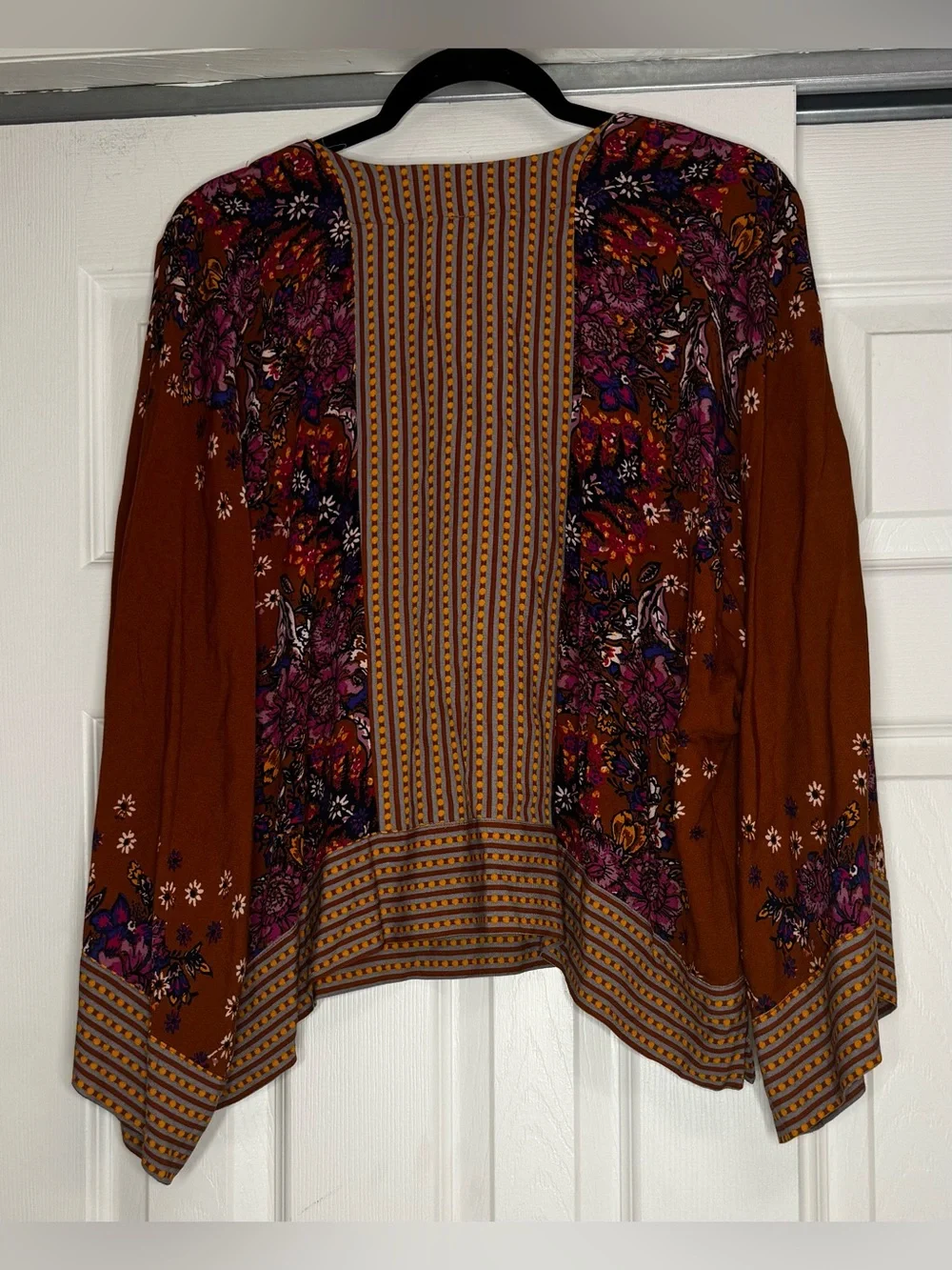 Free People Rust Multicolor Floral and Striped Blouse - Size M NWT
